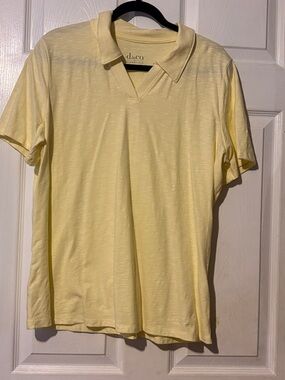 Denim&Co Pale Yellow Polo V-Neck Tee